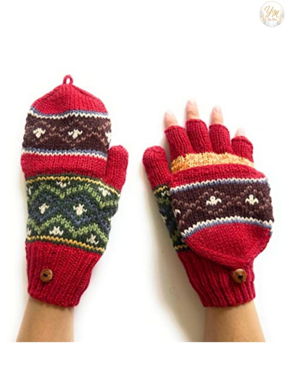 Hand Knit Alpaca Convertible Mittens Flip Top Fingerless Gloves Fleece Lined